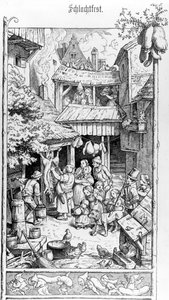 Schlachtfest allemand, gravé par Adrian Ludwig Richter, 1861 - August Gaber